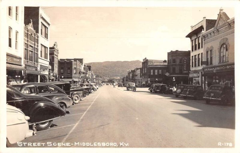 Middlesboro Kentucky Street Scene Real Photo Vintage Postcard AA22911