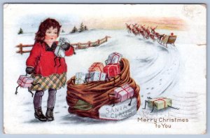 1920 MERRY CHRISTMAS ANTHROPOMORPHIC GIFTS LEFT BEHIND IN SANTA's SACK POSTCARD