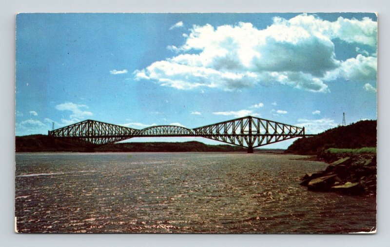 Quebec Bridge PQ Canada St Lawrence Waves Shoreline Wonder World UNP Postcard 