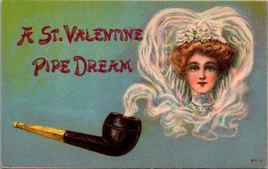 Postcard Woman Appears in Smoke of Pipe A St. Valentine Pipe Dream