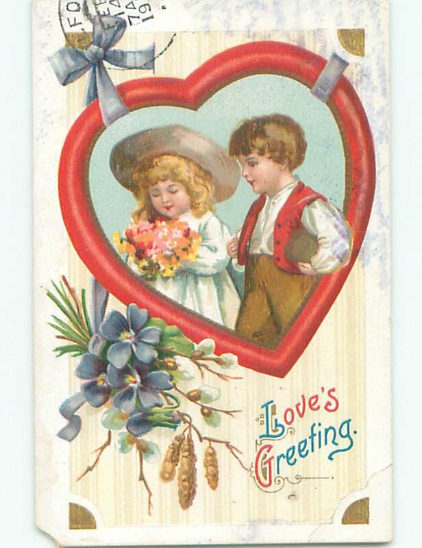 Tape Repair Pre-Linen valentine PRETTY GIRL BESIDE BOY INSIDE HEART k5928