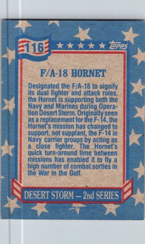 Military 1991 Topps Dessert Storm Card F-16 Fighting Falcon Jet sk21328