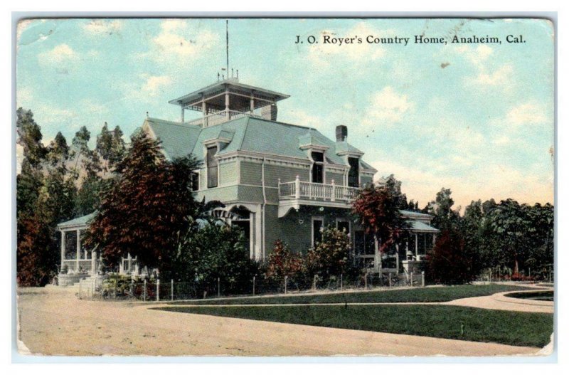 ANAHEIM, CA California ~ J O Royer's COUNTRY HOME c1910s Orange County Postcard