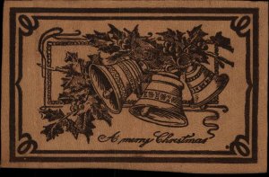 Christmas Bells Holly Leather 1900s-20s Vintage Postcard
