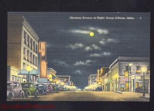 COEUR D'ALENE IDAHO DOWNTOWN SHERMAN AVENUE AT NIGHT VINTAGE POSTCARD