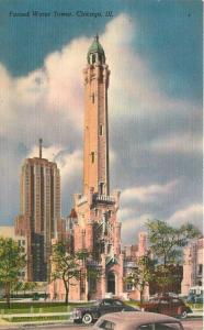 Autos Chicago Illinois 1940s Famed Water Tower Cameo Colorpicture postcard 10442