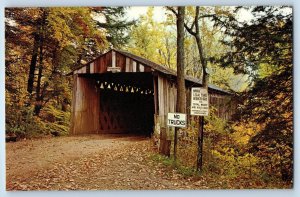 1960 Ashtabula County Ohio Postcard Windsor Mills Bridge Colorful Autumn Covered