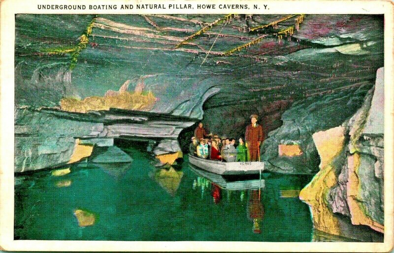 Underground Boating Natural Pillar Howe Caverns New York NY UNP 1920s Postcard