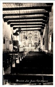 RPPC  SAN JUAN CAPISTRANO, CA   Interior MISSION CHURCH  c1940s Postcard