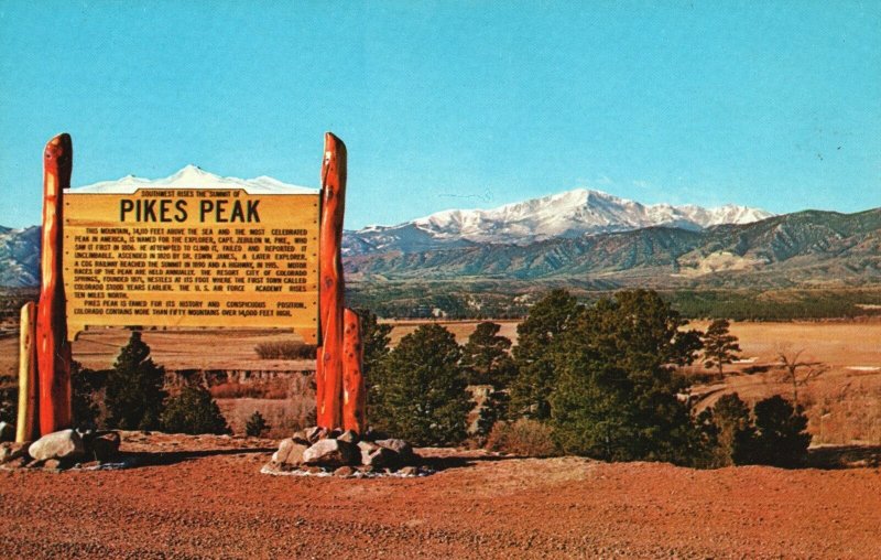 Postcard Pikes Peak From Highway 85 And 87 North Of Colorado Springs Colorado CO