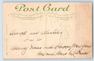 Christmas Postcard Holly Berries Ringing Bells Embossed c1910's Posted Antique