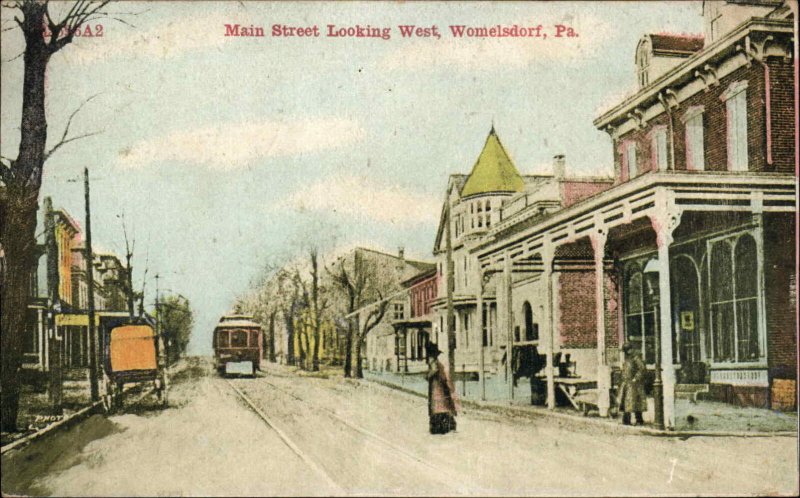 Womelsdorf Pennsylvania PA Main Street Trolley Streetcar c1910 Vintage Postcard 