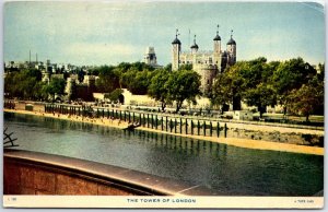 VINTAGE POSTCARD PANORAMIC VIEW OF THE TOWER OF LONDON U.K. POSTED 1955