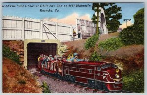 ROANOKE VA ZOO CHOO TRAIN MILL MOUNTAIN AT THE CHILDREN'S ZOO LINEN POSTCARD