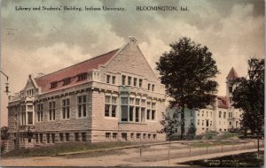 Postcard IN Bloomington Library and Students Building Indiana University 1912