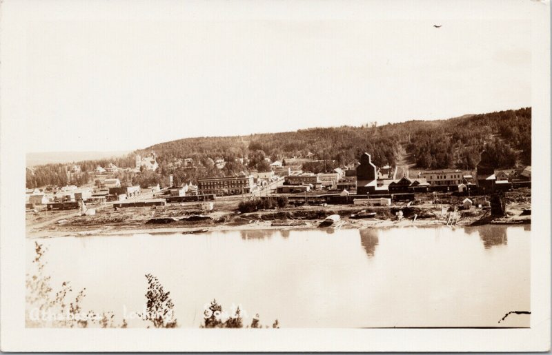 Athabasca looking South AB Town View Grain Elevators Unused RPPC Postcard G88