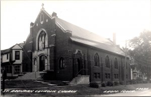 Real Photo Postcard St. Brendan Catholic Church in Leon, Iowa