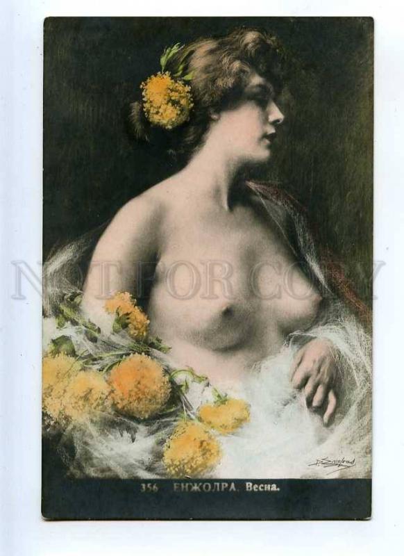 215379 NYMPH in Yellow Flowers by ENJOLRAS Vintage postcard