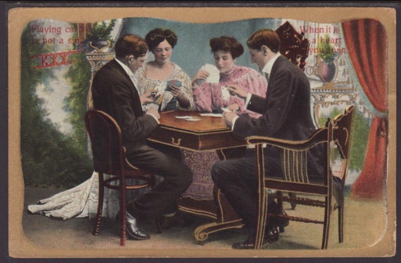 When it is a Heart You'd Win,Couples Playing Cards Postcard