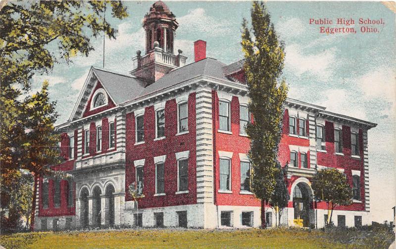 E7/ Edgerton Ohio Postcard 1912 Public School Building