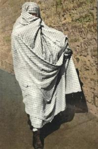 russia caucasus, Caucasian Types, Tartar with Covered Face on the Street (1910s)