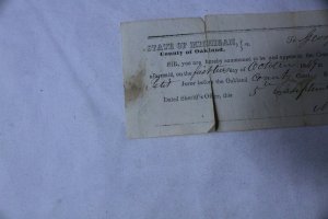 Vintage 1849 Court Summons Receipt Pontiac, MI with Embossed Print