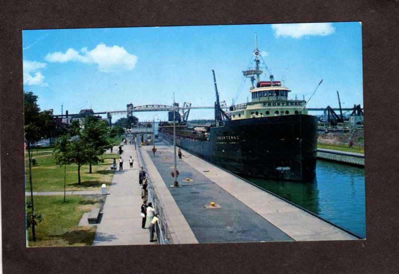 MI Bridge American Soo Locks Sault Ste Marie Michigan Postcard Frontenac Ship