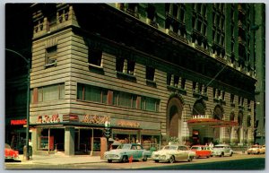 Chicago Illinois 1950s Postcard LaSalle Hotel Cars Pharmacy