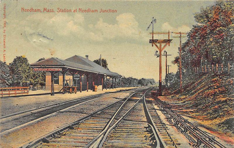 Needham Junction MA Railroad Station Train Depot J. L. Ladd Postcard