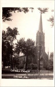 Real Photo Postcard Catholic Church in Chenoa, Illinois