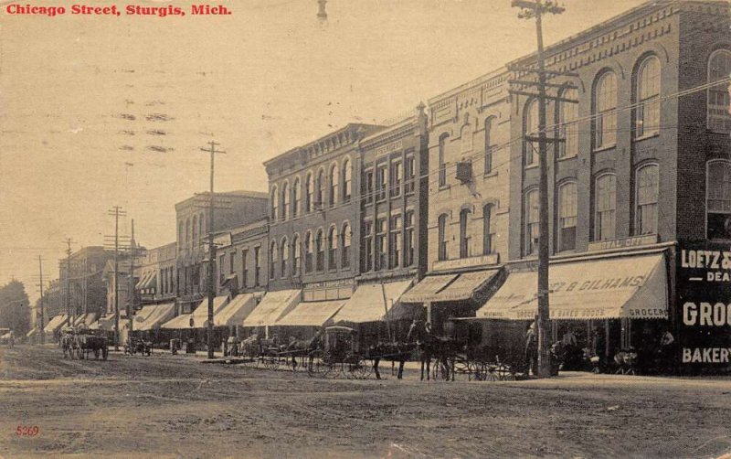 Sturgis Michigan Chicago Street Grocery Store Vintage Postcard U3632