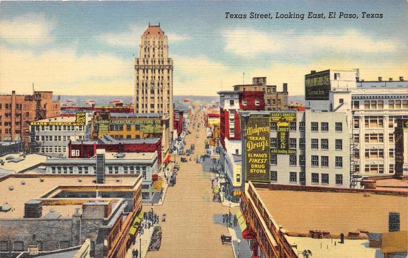 El Paso TX~Texas Street East~Walgreens~Sears Roebuck & Co~American Furniture~'39