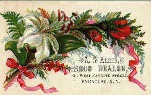 A G Alger Shoe Dealer Flowers Ribbon Victorian Calling Card Syracuse New York 