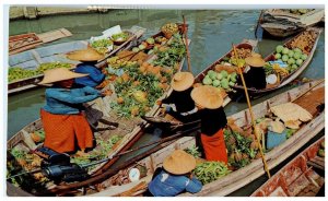 1967 The Floating Market Mahanak Bangkok Thailand Vintage Air-Mail Postcard