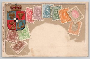 Romania Array of Stamps Crowned Crest Postcard F28