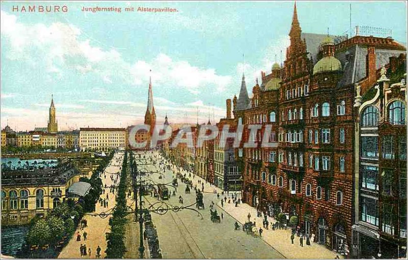 Old Postcard Hamburg Jungfernstieg mit Alsterpavillon Zur schriftlichen Mitte...