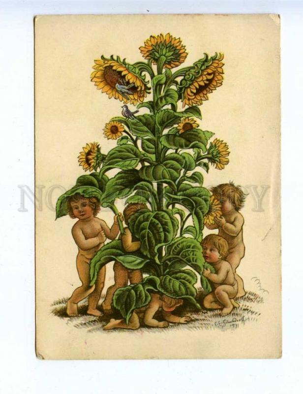 201788 ELF sunflowers Emil Ernst HEINSDORFF vintage postcard