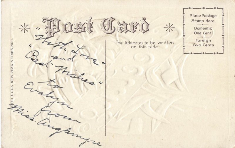 Vintage Embossed New Year's Greetings Postcard with Snowdrops