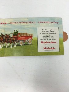 Budweiser Beer Clydesdale Horses Folding Postcard Advertising Vintage