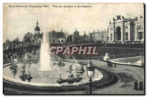 Old Postcard Brussels Exhibition 1910 View Garden and Pools