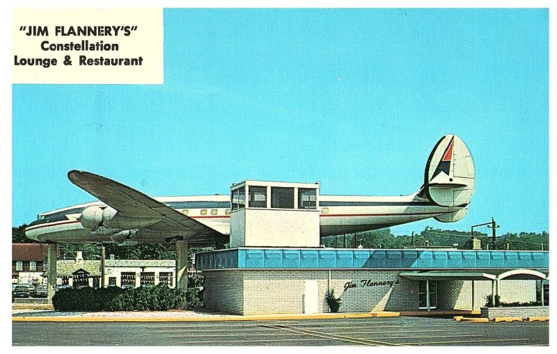 Jim Flannerys Constellation Lounge & Restaurant Lockheed SuperG Airport Postcard