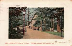 Stone Bridge and Restaurant, Prospect Park, Brooklyn, N.Y., 1910 Postcard, Used