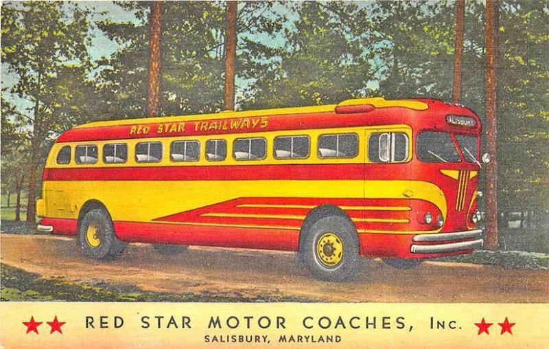 Salisbury MD Red Star Trailways Bus Motor Coaches Linen Postcard 