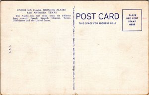 Postcard TX San Antonio - The Alamo under Six Flags