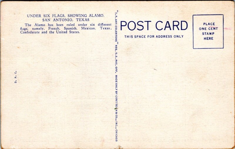 Postcard TX San Antonio - The Alamo under Six Flags