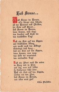 HAB SONNE..IN THE HEART IF IT STORMS OR SNOWS CAESAR FLAISCHKEN POEM POSTCARD