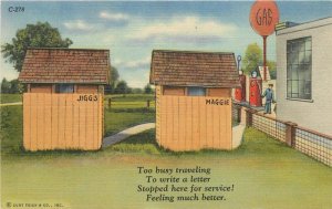 1940s Gas Station Outhouse road Trip Comic Humor Teich C-278 Postcard 22-9144