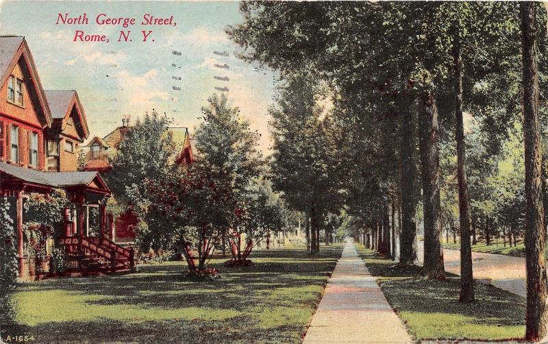 Rome New York~North George Street~Nice Homes on Left~1915 Postcard