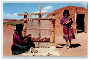 c1950's Navajo Tribe Native American Weaver Child Monument Valley Postcard 