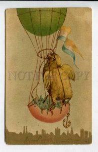 428477 EASTER Chicken BALLOON w/ Flag Vintage postcard